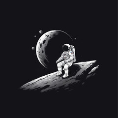 Astronaut Contemplating the Cosmos While Seated on Lunar Surface © Ridwan