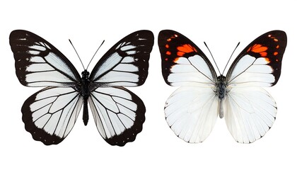 Obraz premium Two butterflies, white and black, isolated