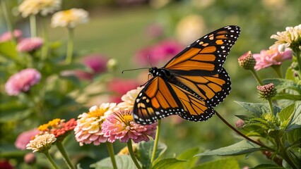Obraz premium monarch butterfly on flowerbutterfly, monarch, insect, flower, nature, orange, garden, summer, wings, beauty, spring, wing, fly, black, macro, flowers, bug, yellow, colorful, nectar, animal, close-up