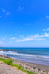 Otoshibe District, Esashi Fishing Port and Coastline under June Blue Sky, Hokkaido, Japan
