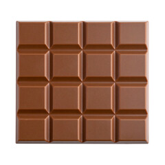 A rich dark chocolate bar with a block pattern is a sweet and delicious dessert, isolated on a clean white background