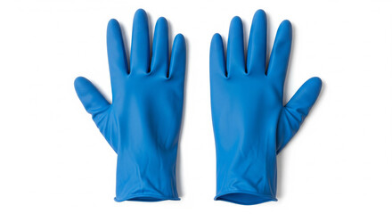Fototapeta premium Pair of Bright Blue Disposable Protective Rubber Gloves on an Isolated transparent background