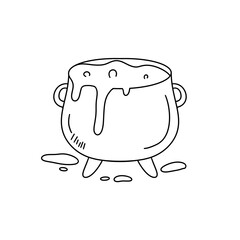 A black and white drawing of a pot with a white liquid inside