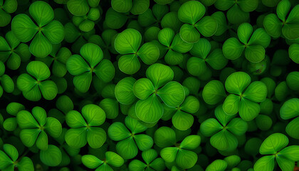 Top view of overlapping clover leaves forming a natural pattern, high detail, nature photography style, vibrant greens 2