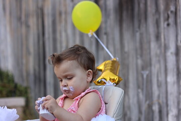 Cute little girl on her first birthday