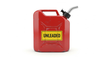 Red Unleaded Fuel Gas Can with Spout on an Isolated transparent background