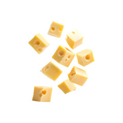 Obraz premium Falling cubes of Emmental cheese