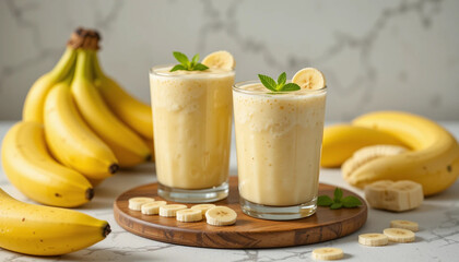 banana smoothie with banana slices