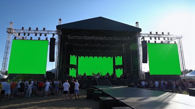 Outdoor stage with green screens