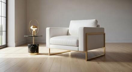 Modern White Armchair with Gold Frame Elegant Living Room Design