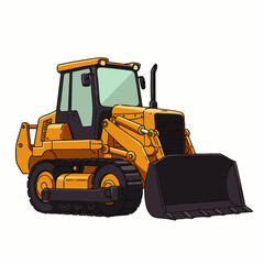 An eye-catching illustration of a powerful yellow front-end loader, an essential piece of heavy construction machinery, isolated on a white background.