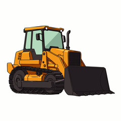 A vibrant yellow bulldozer with a large front bucket and track treads stands ready for heavy construction work on a clean white background.