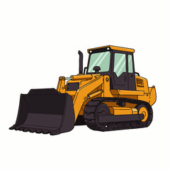A vibrant yellow front-end loader, an essential heavy construction vehicle, depicted in a clean, isolated cartoon illustration, ready for earthmoving tasks.