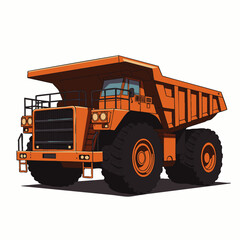 Obraz premium A powerful orange mining dump truck illustration, designed for heavy-duty earthmoving and construction projects, isolated on a clean white background.