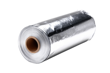 Rolled, reflective plastic film on a cardboard core