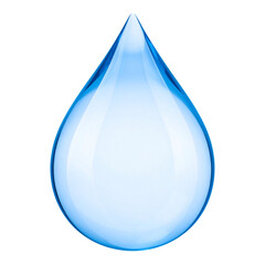 A transparent, shiny blue water drop illustration reflects a clean and pure liquid icon