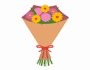 Colorful Bouquet of Flowers in Paper Wrap.