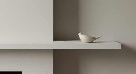 Mockup minimalist ceramic bird figurine on a shelf commercial usage