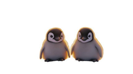 Two adorable penguin chicks isolated on transparent background, standing together