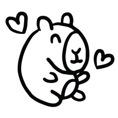 Hand drawn capybara outline for kid colouring book, animal, zoo, souvenir shop, cartoon characters, comic, mascot, patch, shirt print, sticker, plush toy, kid doll, trip, travel, vacation, vet, icon