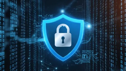 Secure your digital world with this dynamic shield and padlock, representing robust cybersecurity and data protection in a futuristic tech environment. - Powered by Adobe