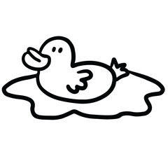 Fototapeta premium Hand drawn outline of duck in lake for animal, zoo, souvenir shop, cartoon character, comic, mascot, patch, shirt print, sticker, plush toy, kid doll, trip, travel, vacation, vet, kid colouring book