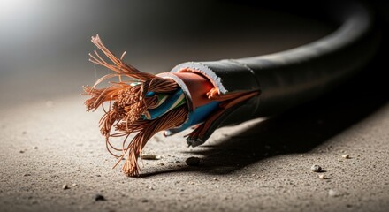 Raw Conductivity: A Dramatic Close-Up of a Severed Power Cable's Exposed Copper Wires