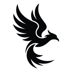 Black silhouette vector illustration of a flying phoenix bird