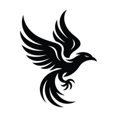 Black silhouette vector illustration of a flying phoenix bird