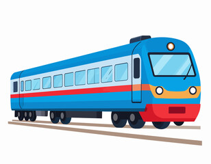 Fototapeta premium Blue and Red Passenger Train on Tracks.