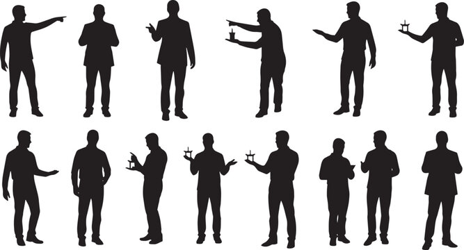 set of business people, Businessmen Talking Silhouette Vector,  Meeting Discussion People Illustration