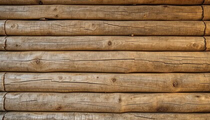 Rustic wood logs form a durable wall, exhibiting warmth and texture with visible knots and weathering
