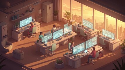 Team of designers collaborating in a modern office space - Powered by Adobe