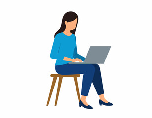 Woman Working on Laptop in Casual Attire.