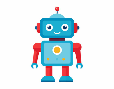 Cute Cartoon Robot with Blue and Red Design.