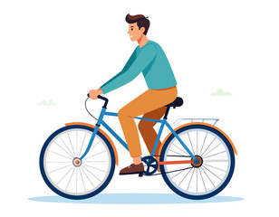 Fototapeta premium Cartoon Man Riding a Classic Bicycle.
