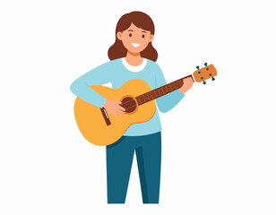 Obraz premium Smiling Woman Playing an Acoustic Guitar.