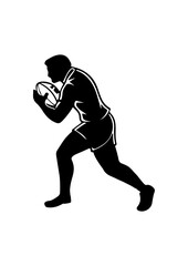 Rugby Player Running with Ball Silhouette Illustration