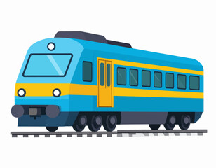 Fototapeta premium Blue and Yellow Passenger Train on Tracks.
