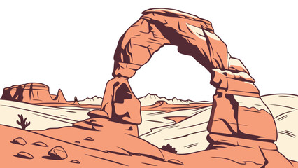 Stylized illustration of delicate arch in arches national park utah with a desert landscape and clear sky © mukul