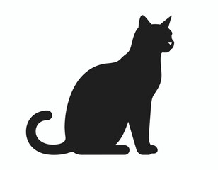 Simple Black Silhouette of a Sitting Cat.