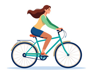 Woman Riding a Classic Bicycle in Profile View.