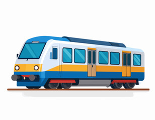 Colorful Modern Train Car on Tracks.
