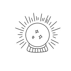 A white background with a black drawing of a crystal ball