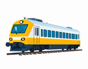 Modern Yellow and White Passenger Train on Tracks.