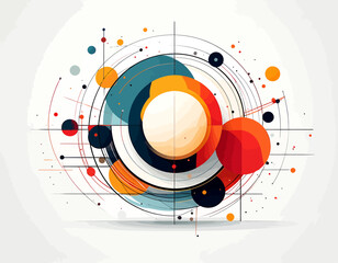 Abstract Circular Design with Colorful Shapes and Lines.