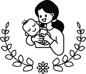 A woman is holding a baby and a bottle