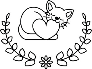 A cat is sleeping with a heart on its chest