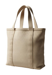 Beige canvas tote bag on transparent background depicting eco friendly shopping alternative