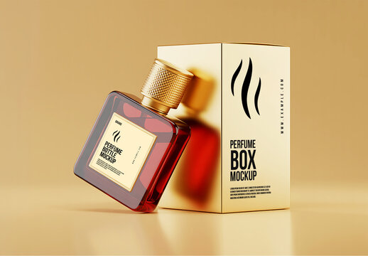 Perfume Bottle and Packaging Box Mockup Template